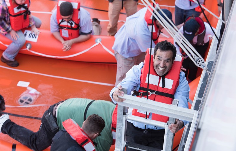 picture of students during water taxi emergency dril
